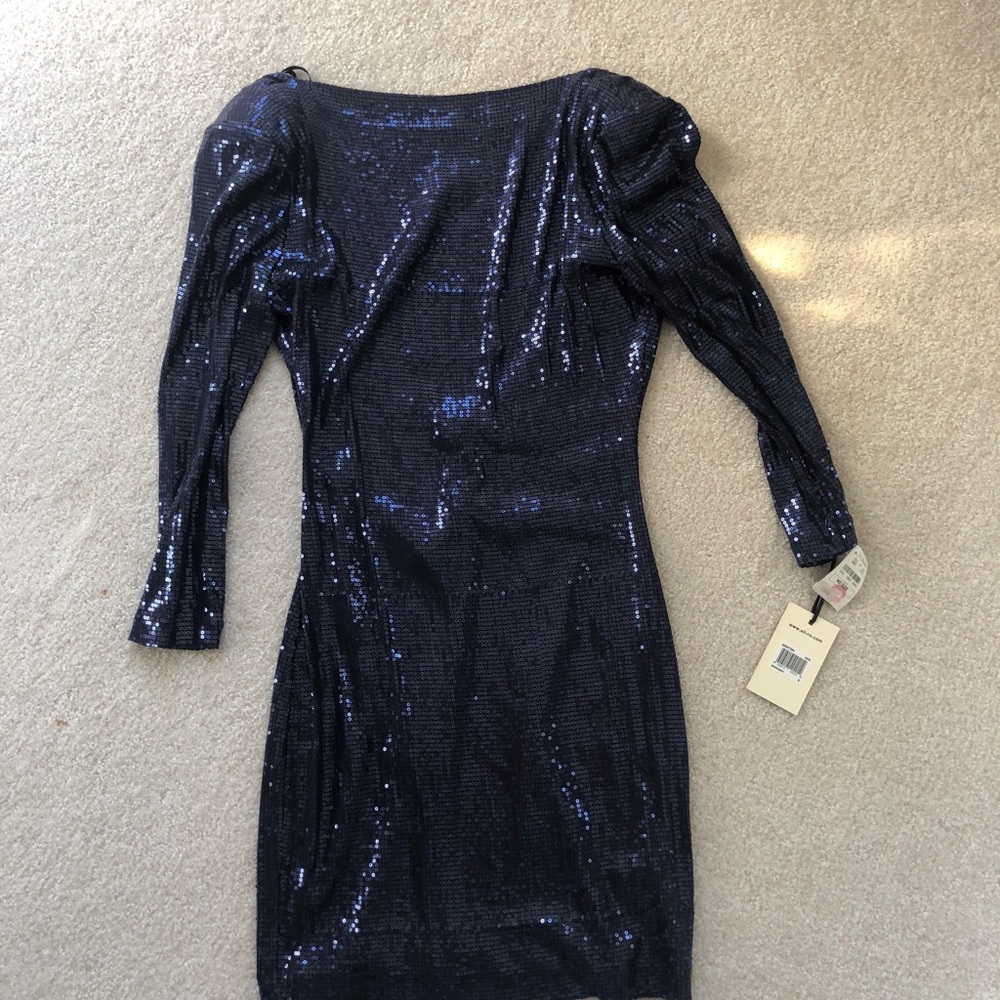Sexy longsleeve open back Ali Ro navy sequin dress